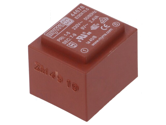 Transformator: ingegoten; 2,4VA; 230VAC; 9V; 267mA; PCB Transformator: ingegoten; 2,4VA; 230VAC; 9V; 267mA; PCB